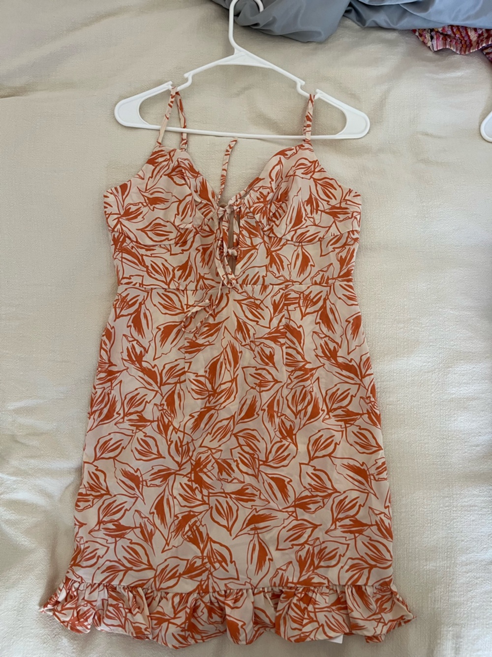 Sleeveless Floral Print Summer Dress in Rust and Cream